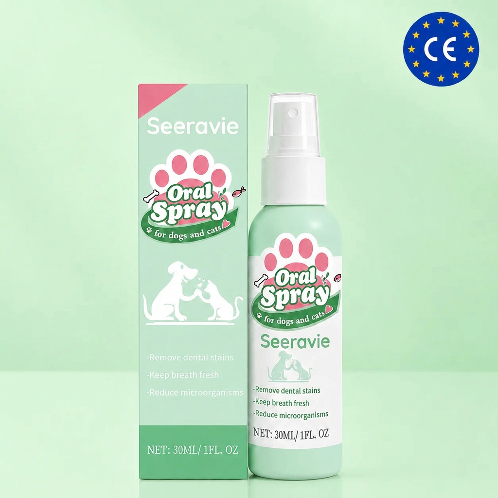 Seeravie Pet Oral Care Spray retail box and bottle